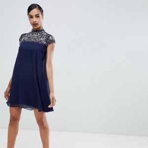 lipsy high neck embellished swing mini dress